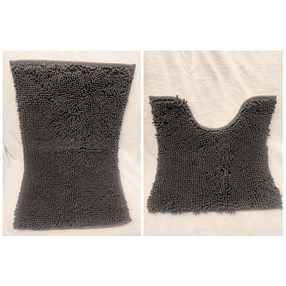 Bathroom Shaggy Gray Rugs Bath Mat 2 Piece Set Super Absorbent